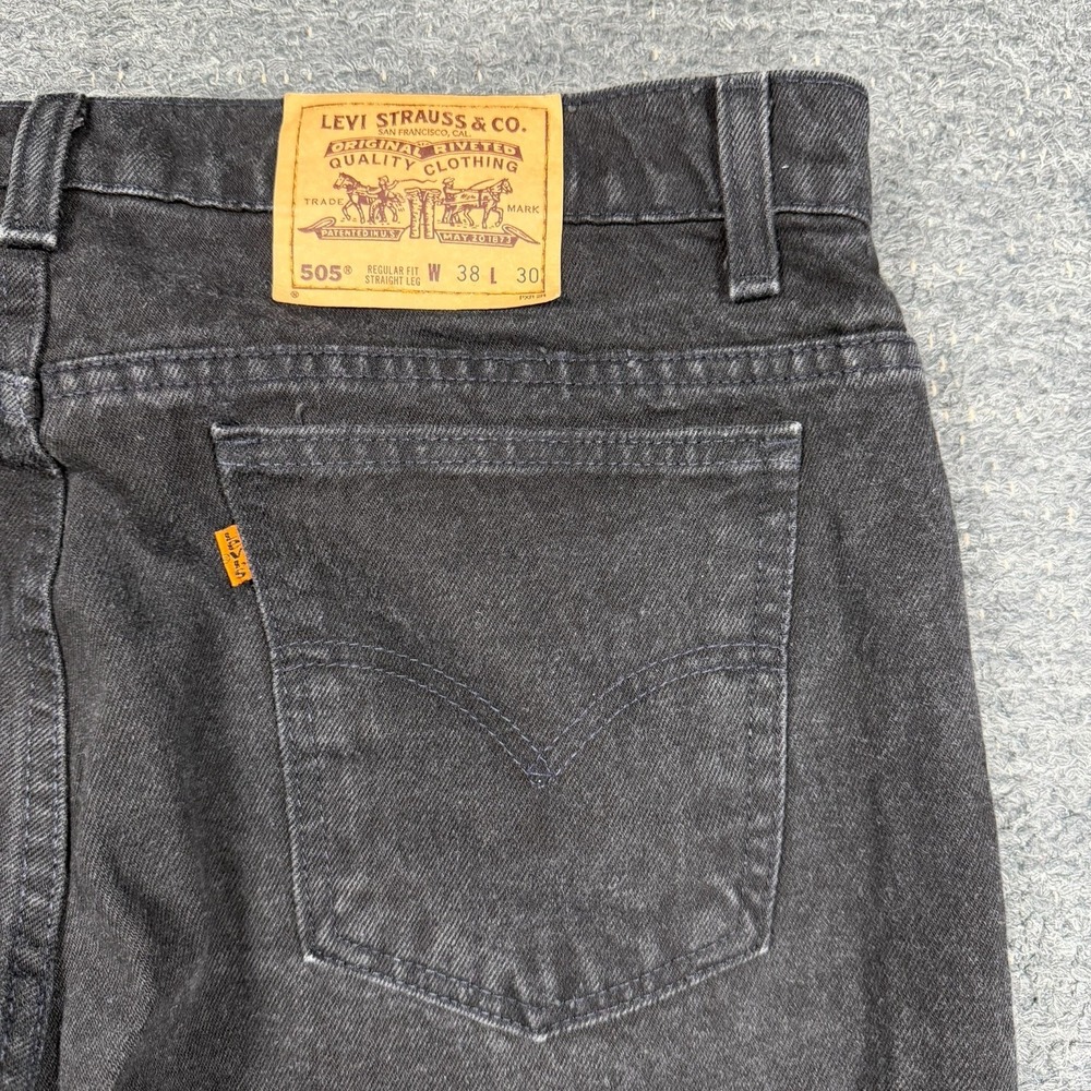 Vintage Levis 505 Jeans Men 38x30 (fits 36x30) Black Straight Orange Tab USA 90s